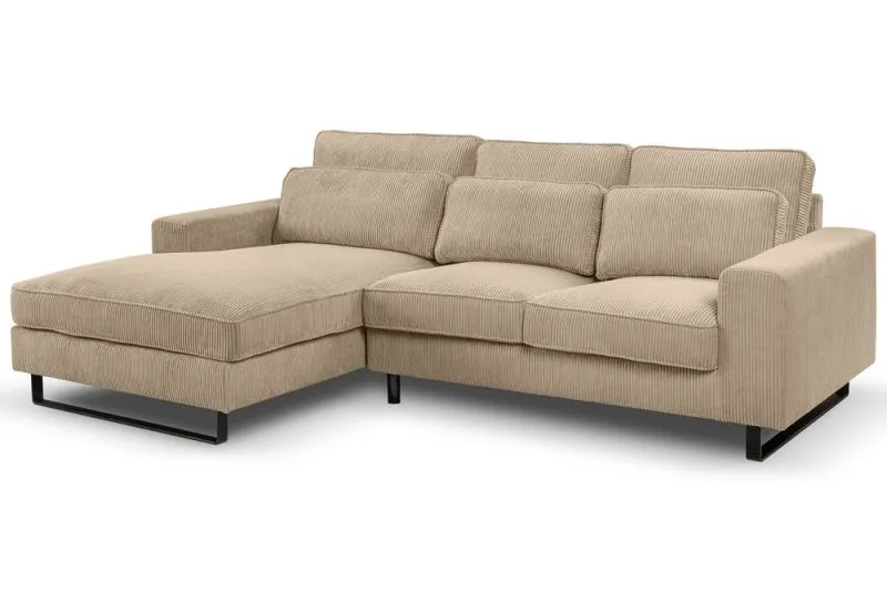 Ecksofa Bolivia links mit Rückenkissen | 276cm | Cord | beige