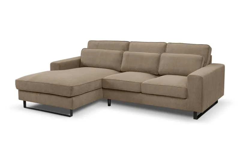 Ecksofa Bolivia links mit Rückenkissen | 276cm | Cord | braun-beige