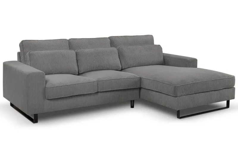 Ecksofa Bolivia rechts mit Rückenkissen | 276cm | Cord | grau