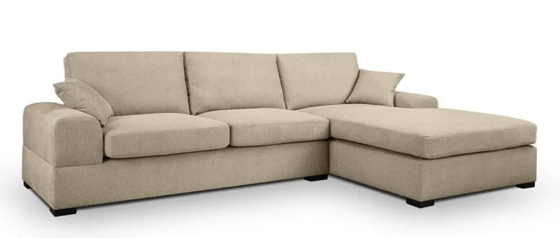 Ecksofa Veda rechts mit Rückenkissen | 308cm | Strukturstoff | beige