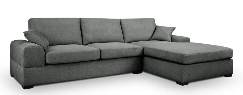 Ecksofa Veda rechts mit Rückenkissen | 308cm | Strukturstoff | grau