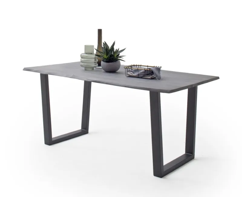 Esstisch Calabria | Akazie massiv | T-Gestell | grau / anthrazit | 160 x 90-Tischplatte 2,5 cm
