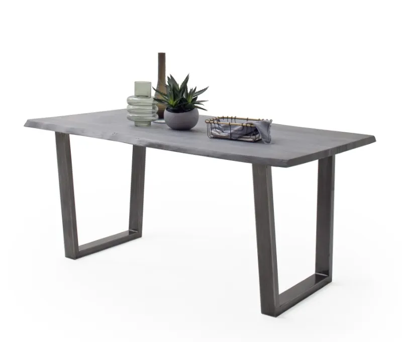 Esstisch Calabria | Akazie massiv | T-Gestell |grau / antik gewischt | 200 x 100 -Tischplatte 3,5 cm