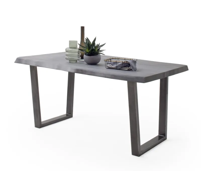 Esstisch Calabria | Akazie massiv | T-Gestell | grau / antik gewischt | 220 x 100 -Tischplatte 5,5 cm