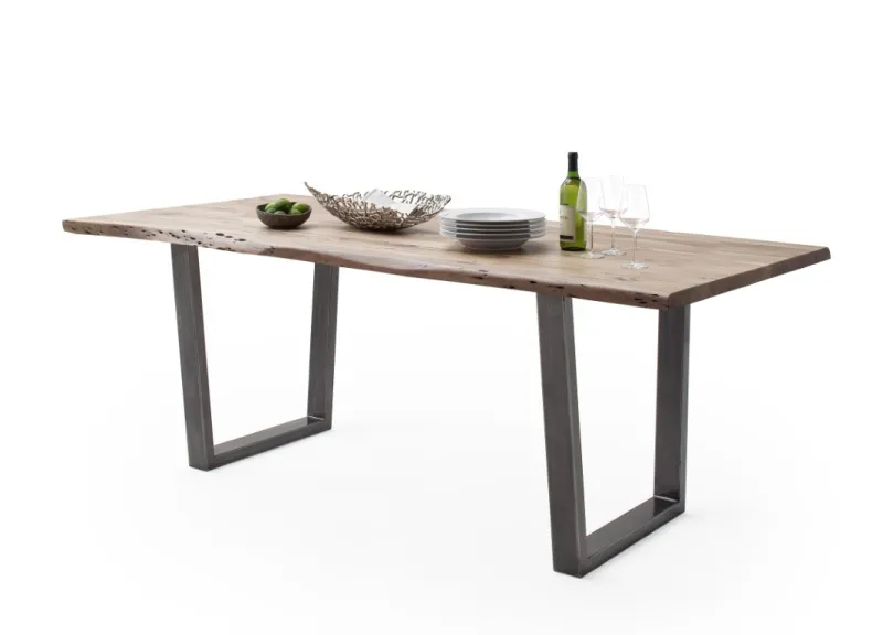 Esstisch Calabria | Akazie massiv | T-Gestell | natur / antik gewischt | 200 x 100 -Tischplatte 3,5 cm