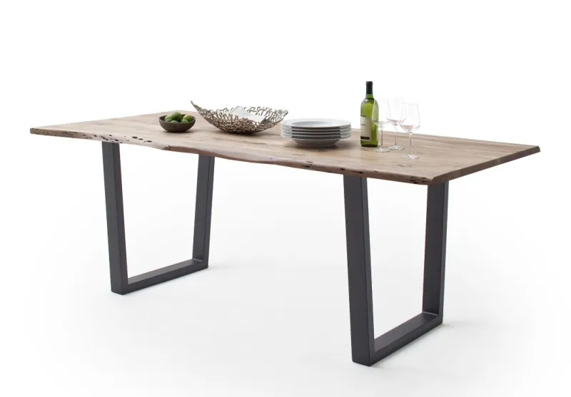 Esstisch Calabria | Akazie massiv | T-Gestell | natur/ anthrazit | 180 x 90-Tischplatte 2,5 cm
