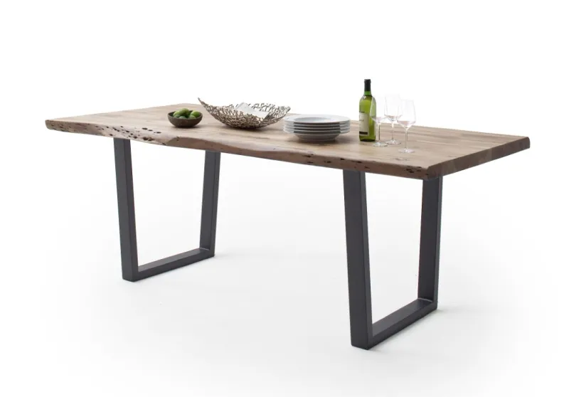 Esstisch Calabria | Akazie massiv | T-Gestell |natur/ anthrazit | 220 x 100 -Tischplatte 5,5 cm
