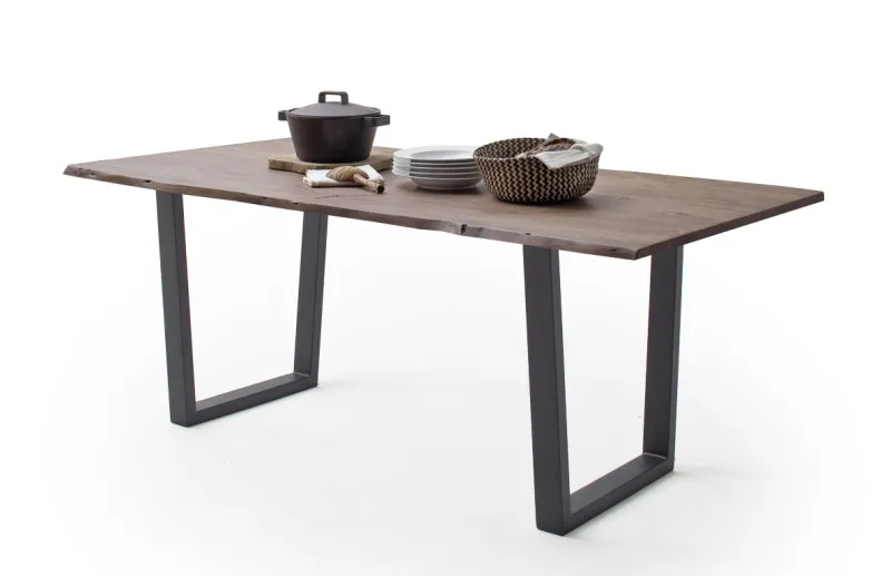 Esstisch Calabria | Akazie massiv | T-Gestell | walnuss / anthrazit | 160 x 90-Tischplatte 2,5 cm