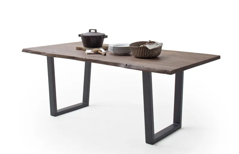 Esstisch Calabria | Akazie massiv | T-Gestell | walnuss / anthrazit | 200 x 100 -Tischplatte 5,5 cm