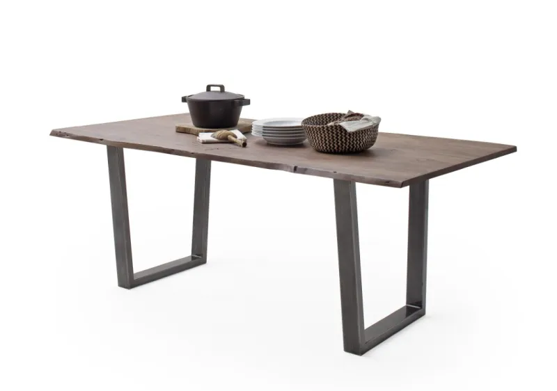 Esstisch Calabria | Akazie massiv | T-Gestell | walnuss / antik gewischt | 160 x 90-Tischplatte 2,5 cm