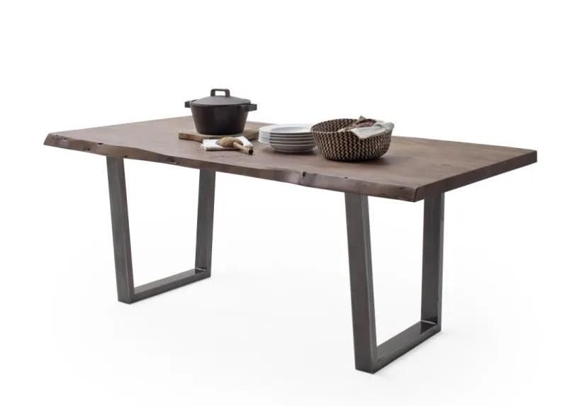 Esstisch Calabria | Akazie massiv | T-Gestell | walnuss / antik gewischt | 220 x 100 -Tischplatte 5,5 cm