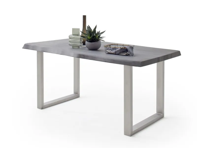 Esstisch Calabria | Akazie massiv | U-Gestell Edelstahl | grau | 220 x 100 -Tischplatte 5,5 cm