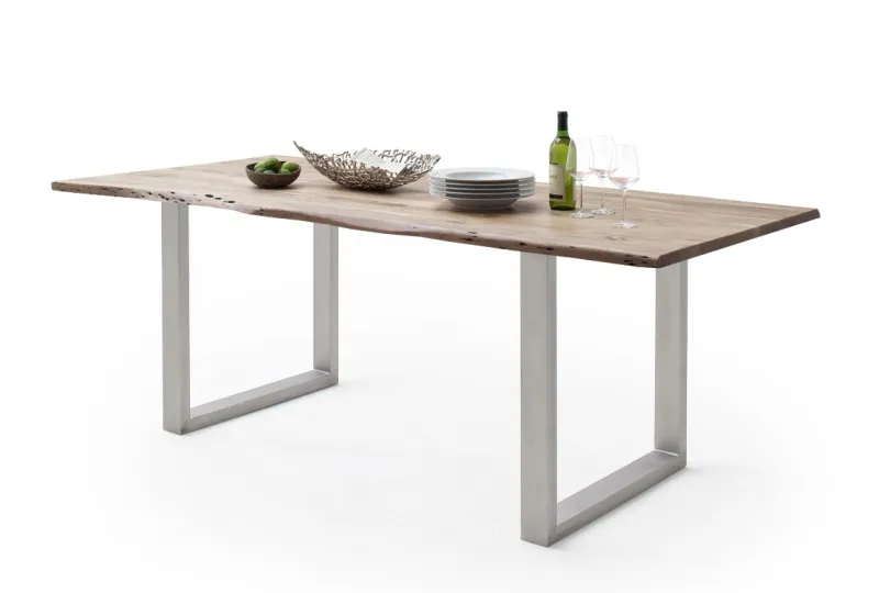 Esstisch Calabria | Akazie massiv | U-Gestell Edelstahl | natur | 160 x 90-Tischplatte 2,5 cm