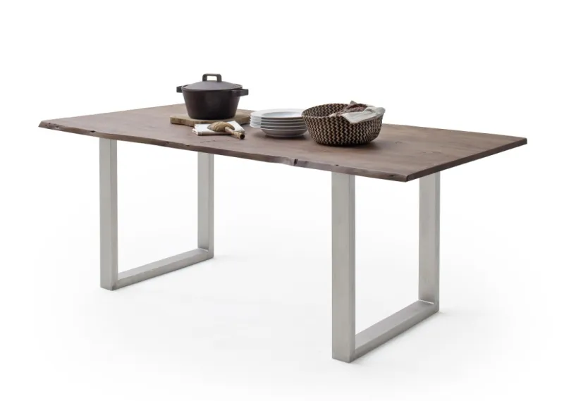 Esstisch Calabria | Akazie massiv | U-Gestell Edelstahl | walnuss | 180 x 90-Tischplatte 2,5 cm