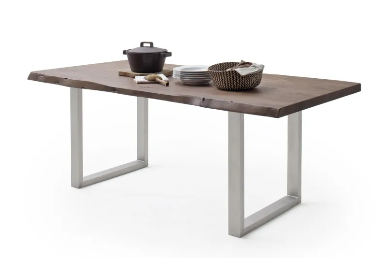 Esstisch Calabria | Akazie massiv | U-Gestell Edelstahl | walnuss | 220 x 100 -Tischplatte 5,5 cm