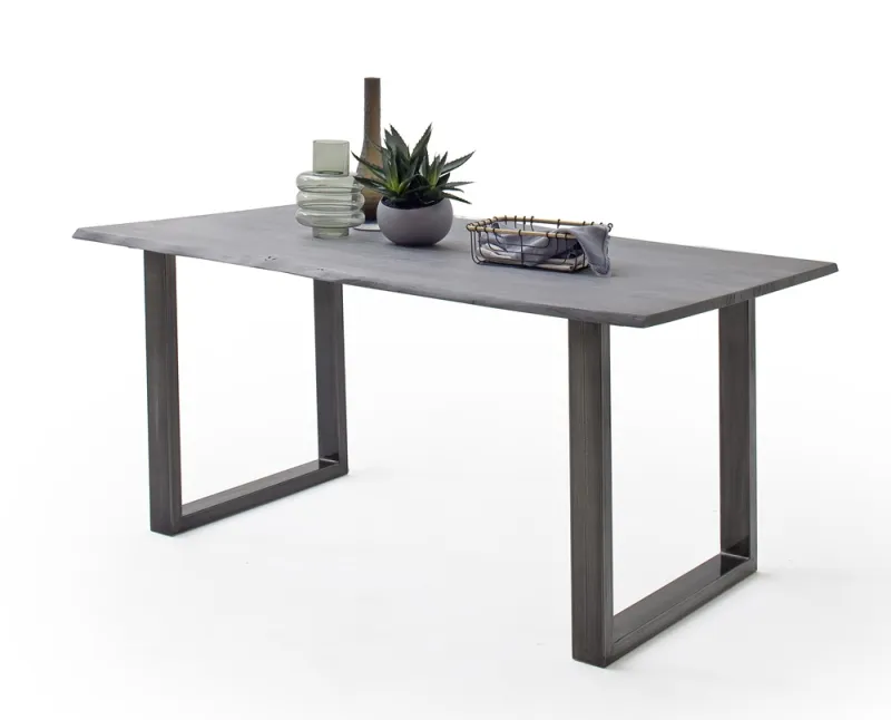 Esstisch Calabria | Akazie massiv | U-Gestell | grau / antik gewischt | 160 x 90-Tischplatte 2,5 cm