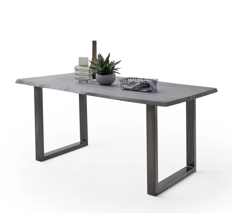 Esstisch Calabria | Akazie massiv | U-Gestell | grau / antik gewischt | 180 x 100-Tischplatte 3,5 cm