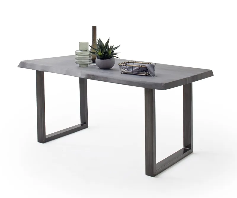Esstisch Calabria | Akazie massiv | U-Gestell | grau / antik gewischt | 240 x 100-Tischplatte 5,5 cm