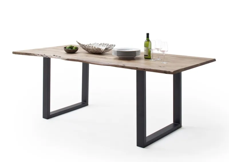 Esstisch Calabria | Akazie massiv | U-Gestell | natur / anthrazit | 180 x 90-Tischplatte 2,5 cm