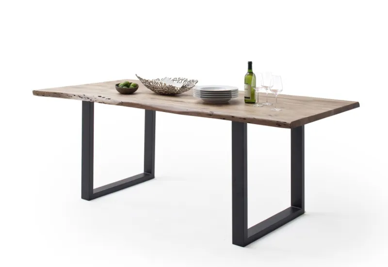 Esstisch Calabria | Akazie massiv | U-Gestell | natur / anthrazit | 200 x 100 -Tischplatte 3,5 cm