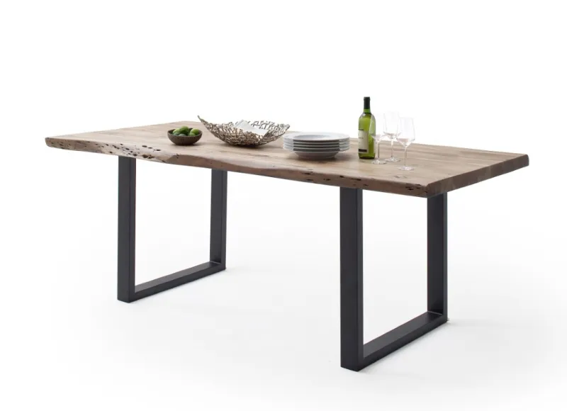 Esstisch Calabria | Akazie massiv | U-Gestell | natur / anthrazit | 200 x 100 -Tischplatte 5,5 cm