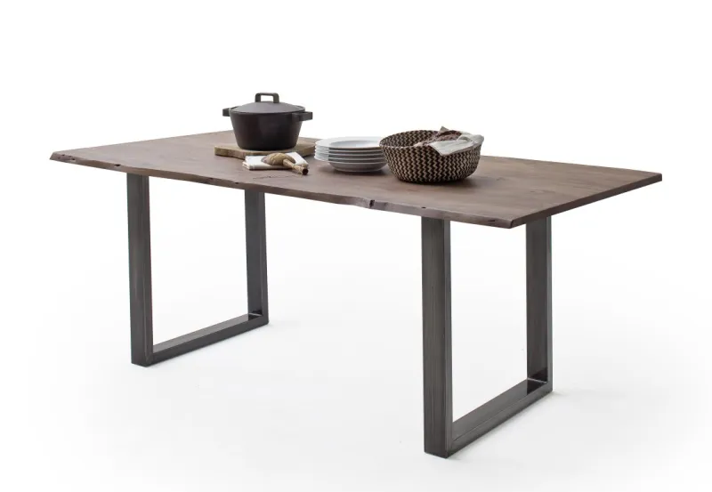 Esstisch Calabria | Akazie massiv | U-Gestell | walnuss / antik gewischt | 180 x 90-Tischplatte 2,5 cm