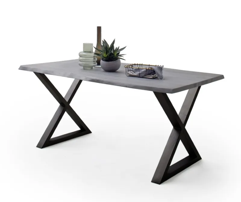 Esstisch Calabria | Akazie massiv | X-Gestell | grau / anthrazit | 200 x 100 -Tischplatte 3,5 cm