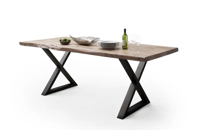 Esstisch Calabria | Akazie massiv | X-Gestell | natur / anthrazit | 220 x 100 -Tischplatte 5,5 cm