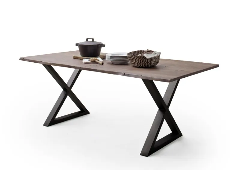 Esstisch Calabria | Akazie massiv | X-Gestell | walnuss / anthrazit | 160 x 90-Tischplatte 2,5 cm