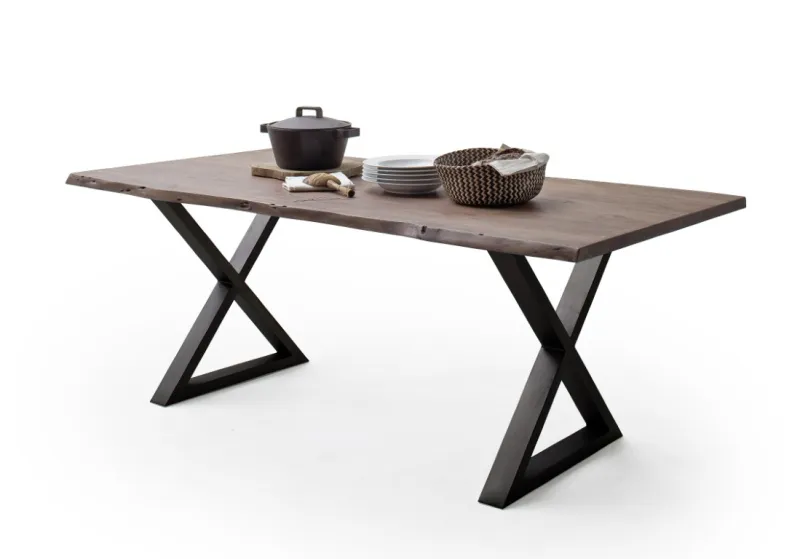 Esstisch Calabria | Akazie massiv | X-Gestell | walnuss / anthrazit | 200 x 100 -Tischplatte 3,5 cm