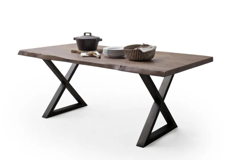 Esstisch Calabria | Akazie massiv | X-Gestell | walnuss / anthrazit | 200 x 100 -Tischplatte 5,5 cm