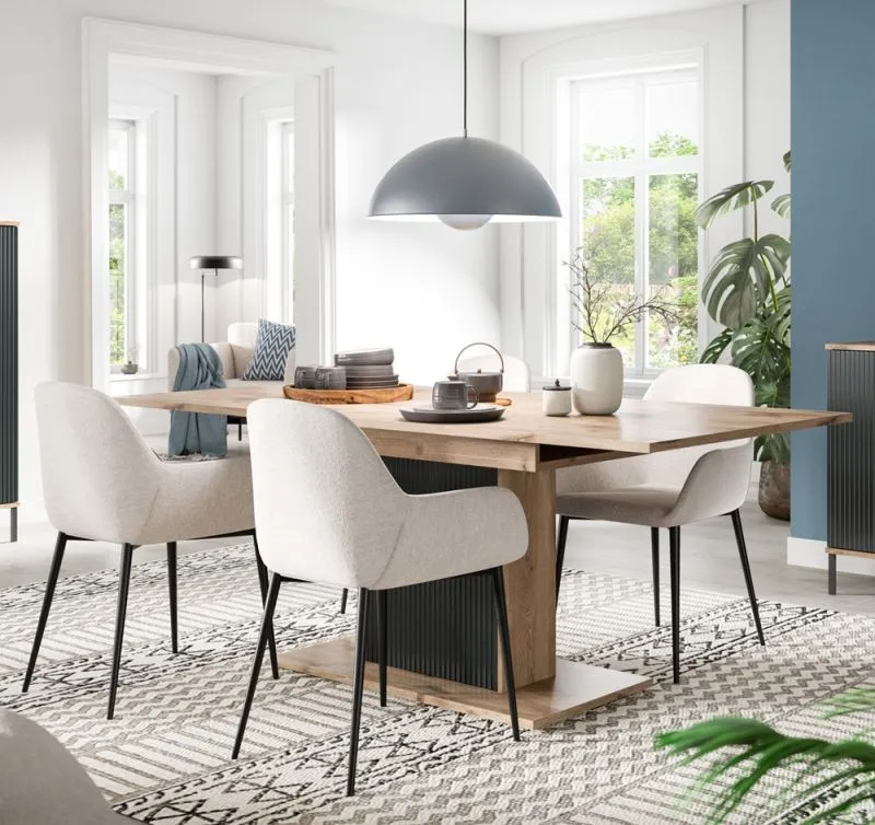 Esstisch Chess | Säulen-Fußgestell | Nox Oak / schwarz