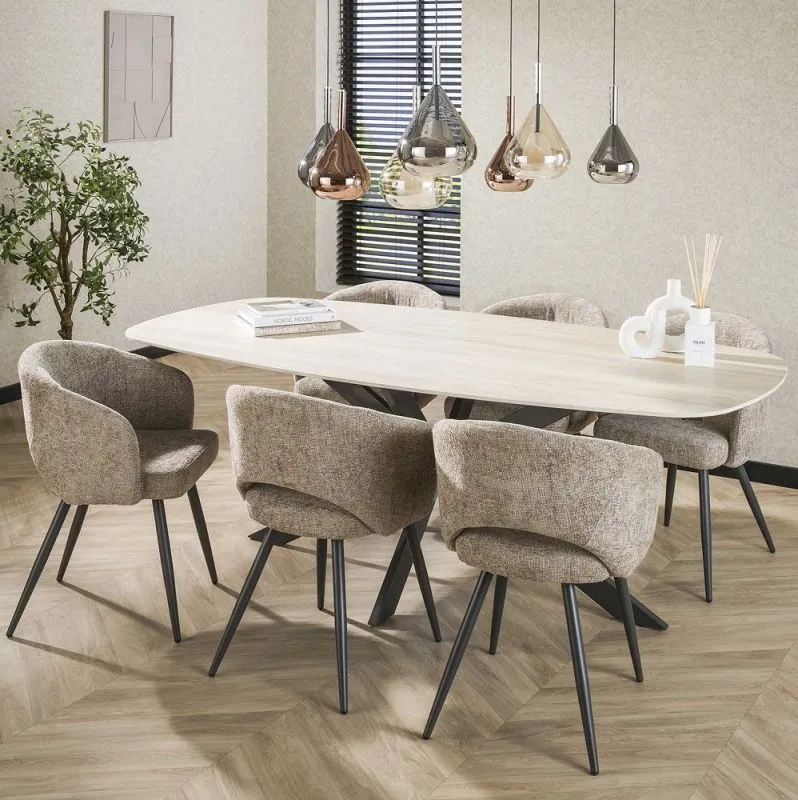Esstisch Ele | oval | 180 cm | Keramik | Travertin