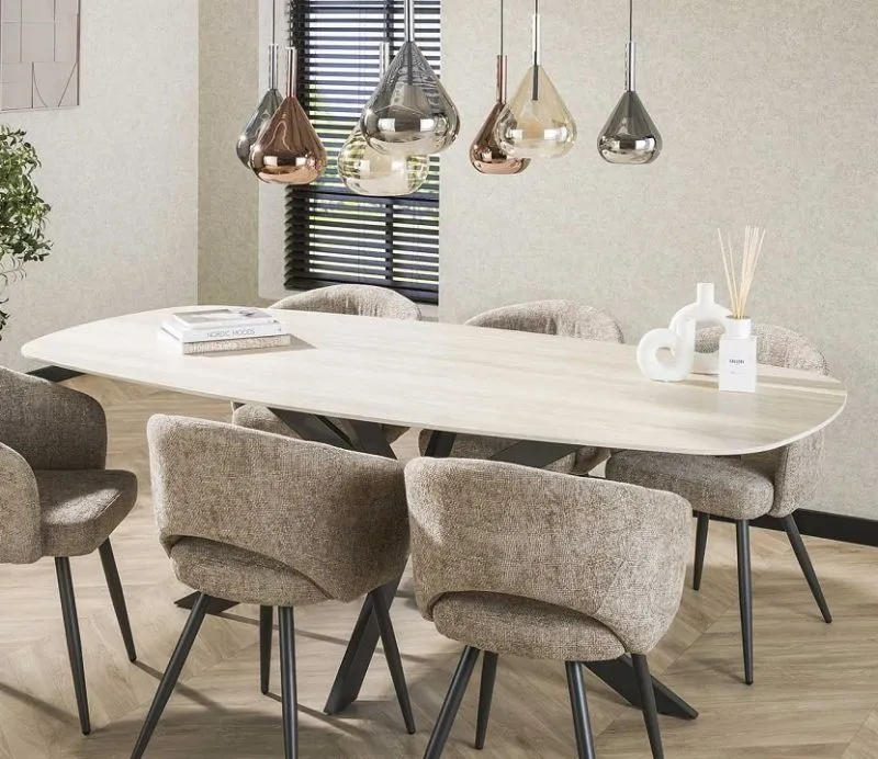 Esstisch Ele | oval | 215 cm | Keramik | Travertin