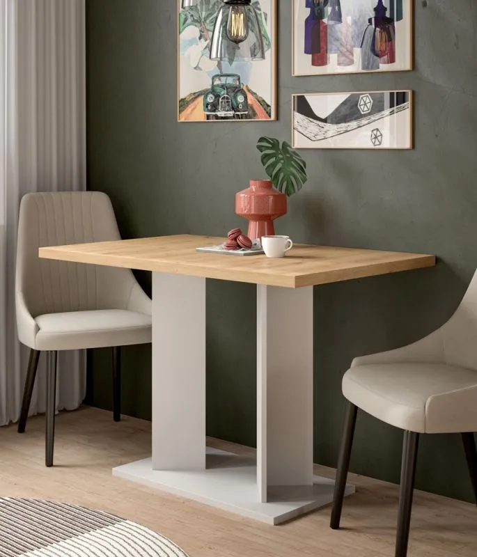 Esstisch Gustav 1 | Säulen-Fußgestell | Artisan Eiche / weiß