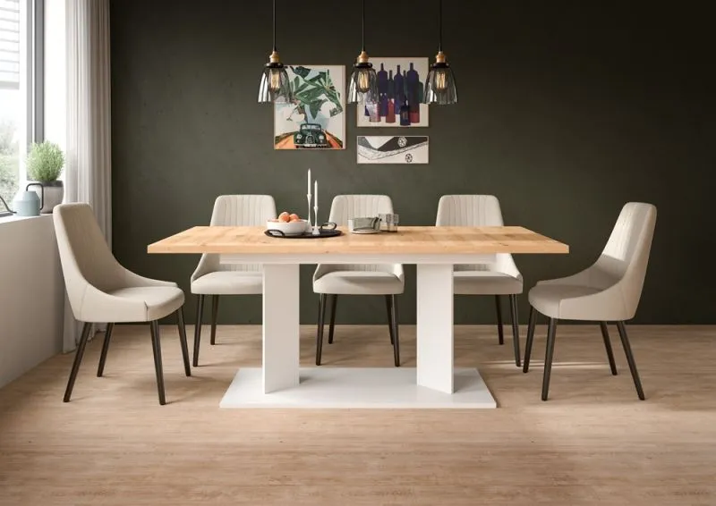 Esstisch Gustav | ausziehbar | Artisan Eiche / weiß | B:140-220 cm