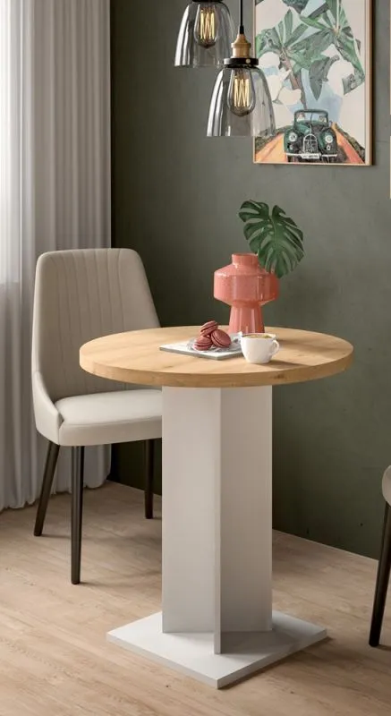 Esstisch Gustav rund | Säulen-Fußgestell | Artisan Eiche / weiß