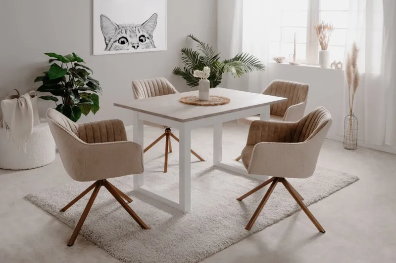 Esstisch Houston | Ausziehtisch | Sandstein / Weiß | 120-160 x 75 x 80 cm