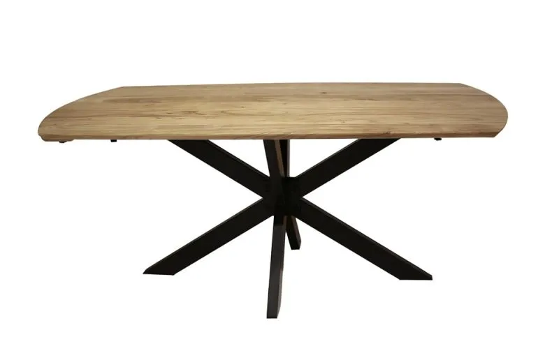 Esstisch Lauris, ausziehbar auf 275 cm, Ovale Tischplatte mit geschwungenen Kanten, X-förmiges Gestell