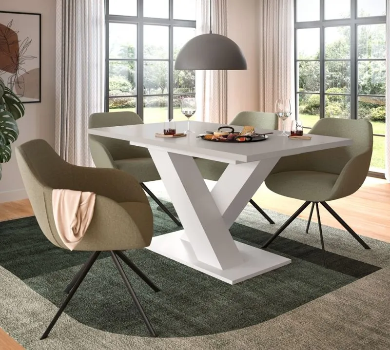 Esstisch Motion 1 | ausziehbar | X-Fuß | weiß / Kaschmir | 150(190)x90