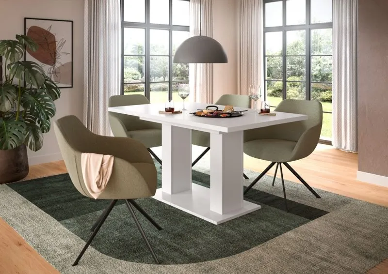Esstisch Motion | ausziehbar | Doppelsäulen-Fußgestell | weiß | 150(190)x80