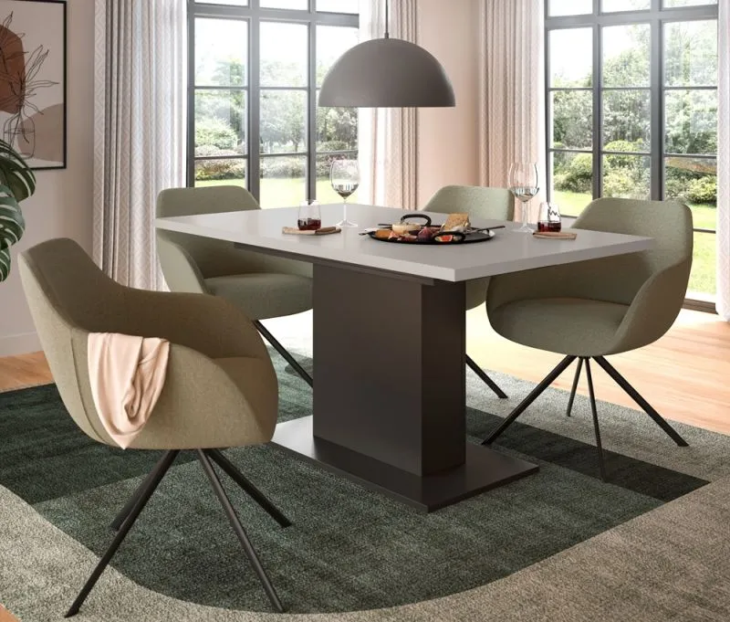 Esstisch Motion | ausziehbar | Säule | grau / Kaschmir | 150(190)x90