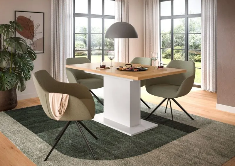 Esstisch Motion | ausziehbar | Säulen-Fußgestell | Artisan Eiche / weiß | 150(190)x80