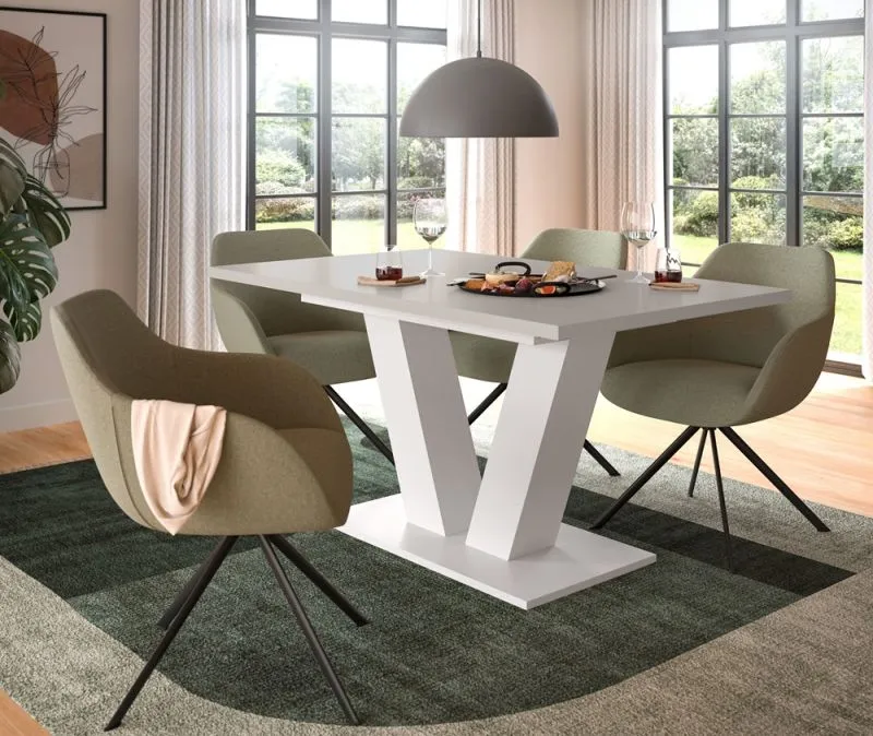 Esstisch Motion | ausziehbar | V-Fuß | weiß / Kaschmir | 150(190)x90