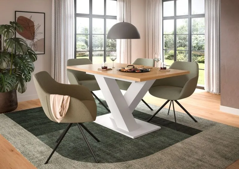 Esstisch Motion | ausziehbar | V-Fußgestell | Artisan Eiche / weiß | 150(190)x80