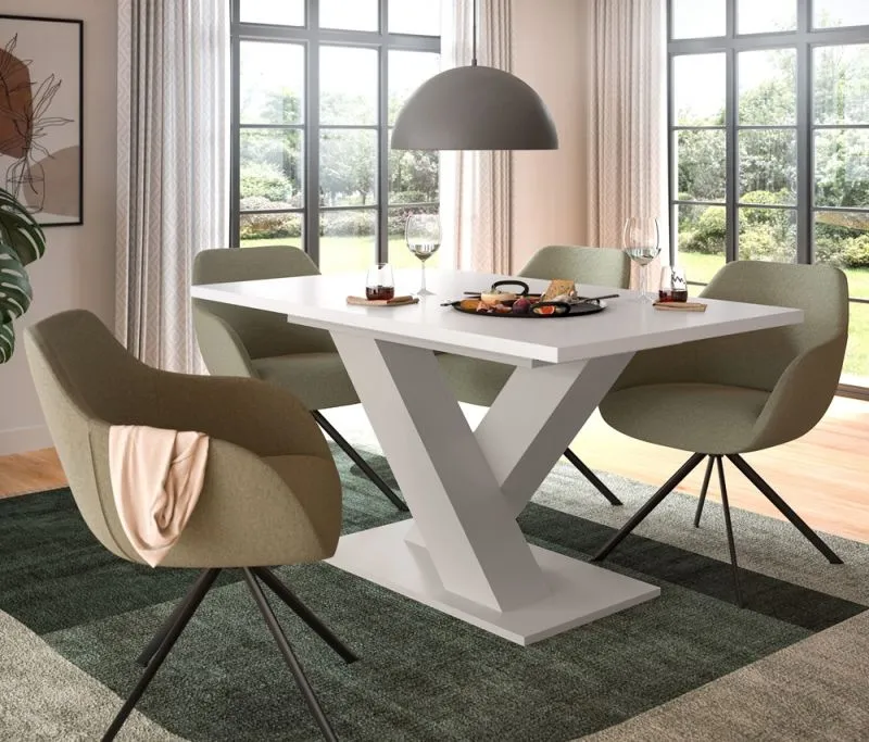 Esstisch Motion | ausziehbar | X-Fuß | weiß / Kaschmir | 150(190)x90