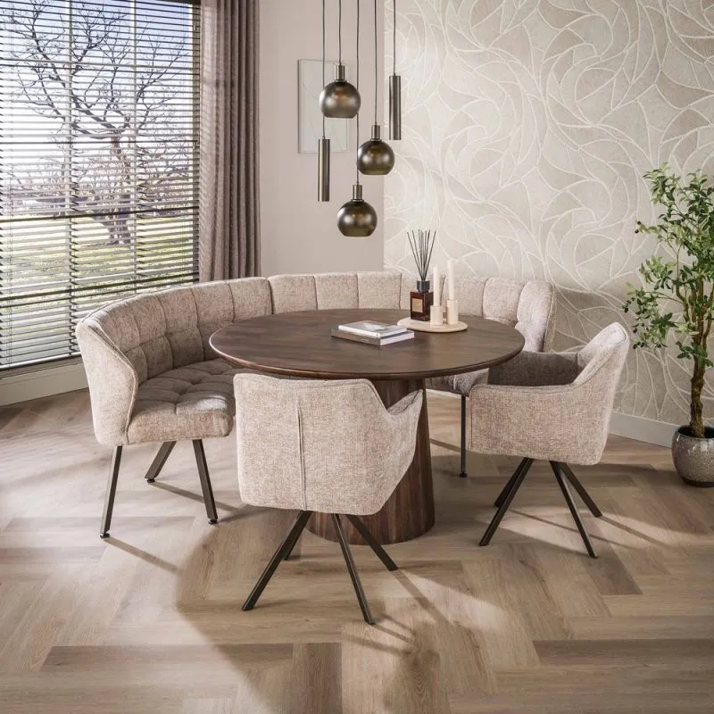 Esszimmerbank Selene 2-teilig 235cm | Halbrund | Hoven Stoff / Chenille | sand-braun