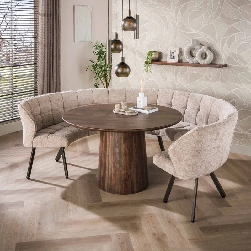 Esszimmerbank Selene 3-teilig 245cm | Rund | Hoven Stoff / Chenille | sand-braun