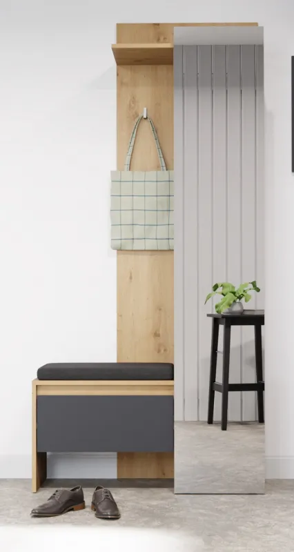 Garderobe Garderobenschrank Garderobenpaneel Torino | Eiche / grau ohne Sitzkissen