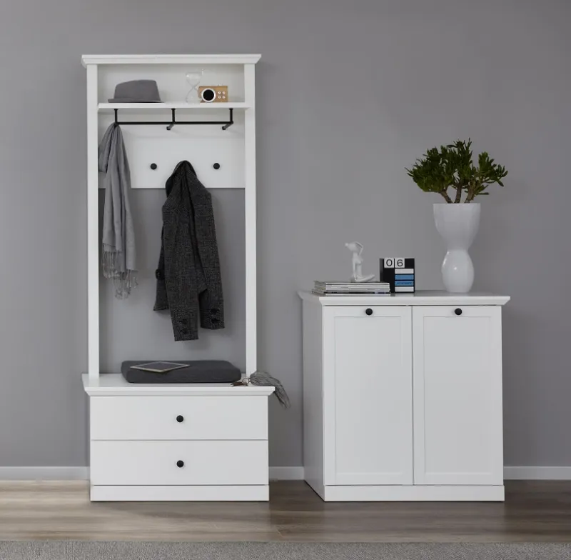 Garderoben Set Baxter | Landhausstil | weiß | 3-teilig ohne Sitzkissen
